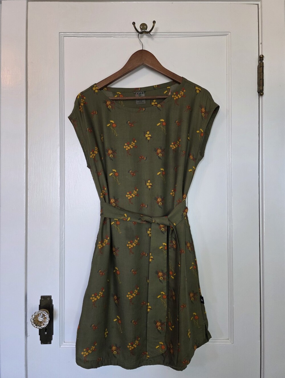 Woods Lunette Lyocell Woven Dress – Size S – Olive Green/Ditsy Floral
